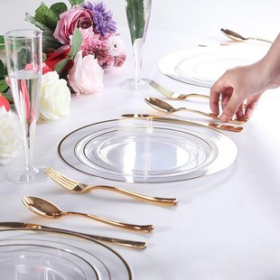 New Gold Plastic Plates 60 Pieces, Disposable Wedding Plate