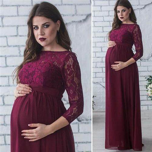 Pregnant Womens Lace Maternity Maxi Dress Gown Photography P