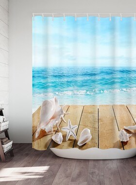 Waterproof Shower Curtain Bath-Decor Fabric Sea-Turtle Washa