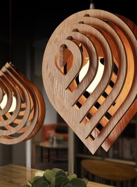 Modern Wood Pendant Light E27 Nordic Wooden Water Drop Penda