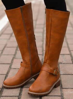 comemore Women Zip Leather Knee High Boots Women&amp