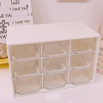 Nine Grids Dustproof Drawer Storage Box Desktop Stationery J