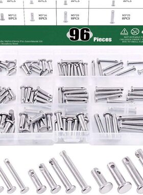 96PCS M3 M4 M5 304 Stainless Steel Shaft Flat Head Pins with
