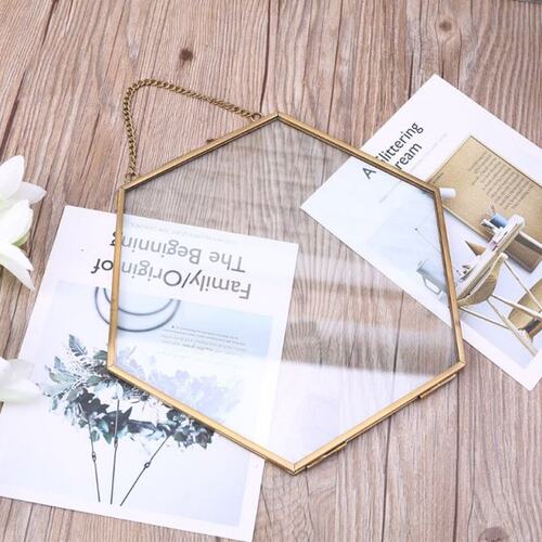 Hexagon Floating Hanging Photo Frame Metal Glass Portrait Pi