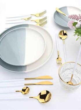 24Pcs Stainless Steel Cutlery Set Kitchen Silverware White