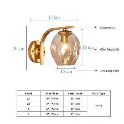 Modern Color Sconce Wall Lamp Glass Lampshade Loft Decorativ