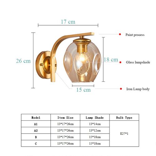 Modern Color Sconce Wall Lamp Glass Lampshade Loft Decorativ
