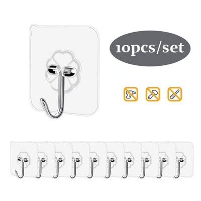 10 pcs Seamless Adhesive Hook Transparent Hooks Strong Self