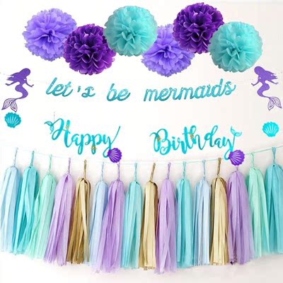 Mermaid Party Birthday Party Decoration Banner Balloons Gir