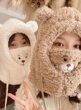 Cute Cartoon Bear Lamb Plush Warm Solid Panda Caps Scarf Set