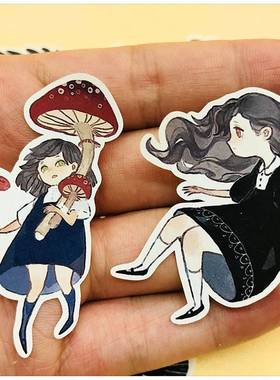 Watercolor Hand drawn summer happy girl stickers  scrapb