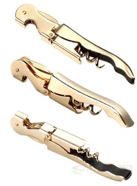 Multi-Use Bottle Opener Gold Plated Corkscrew Double Hinge W