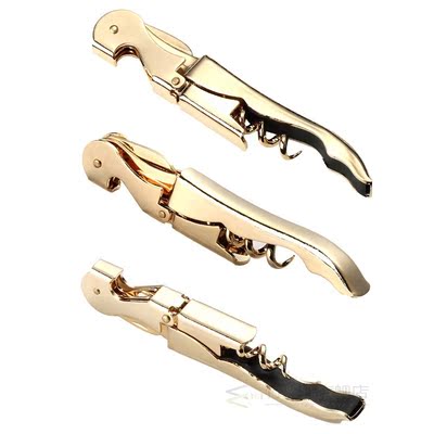 Multi-Use Bottle Opener Gold Plated Corkscrew Double Hinge W