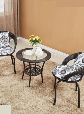 Balcony open-air small table and chair three-piece cane chai
