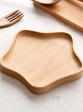 Natural Beech Cartoon Food Tray Wooden Cup Breakfast Plate L