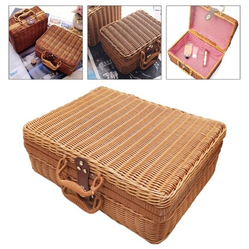 Rattan Outdoor Picnic Basket Storage Suitcase Country Style