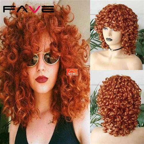Afro Kinky Curly Wig With Bangs Black Red Synthetic Hair