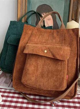 Corduroy Shoulder Bag Women Vintage Shopping Bags Zipper Gir