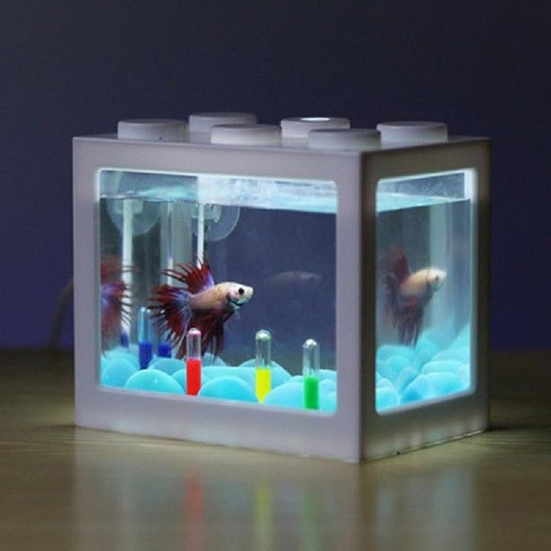 USB Mini Aquarium Fish Tank With LED Lamp Light Betta Fish