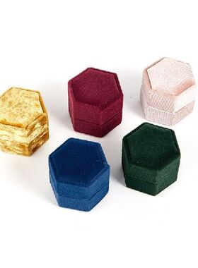 Hexagon Velvet Jewelry Box Double Ring Storage Wedding Ring