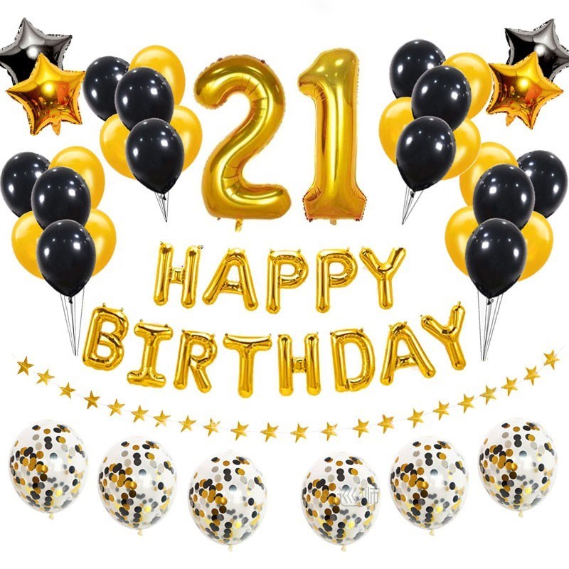 38pcs Rose Gold Blue Pink Foil Number Balloons 21 Years Old