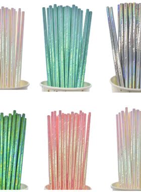 Pearlescent Bronzing Paper Straws Pink Green Gradient Foil