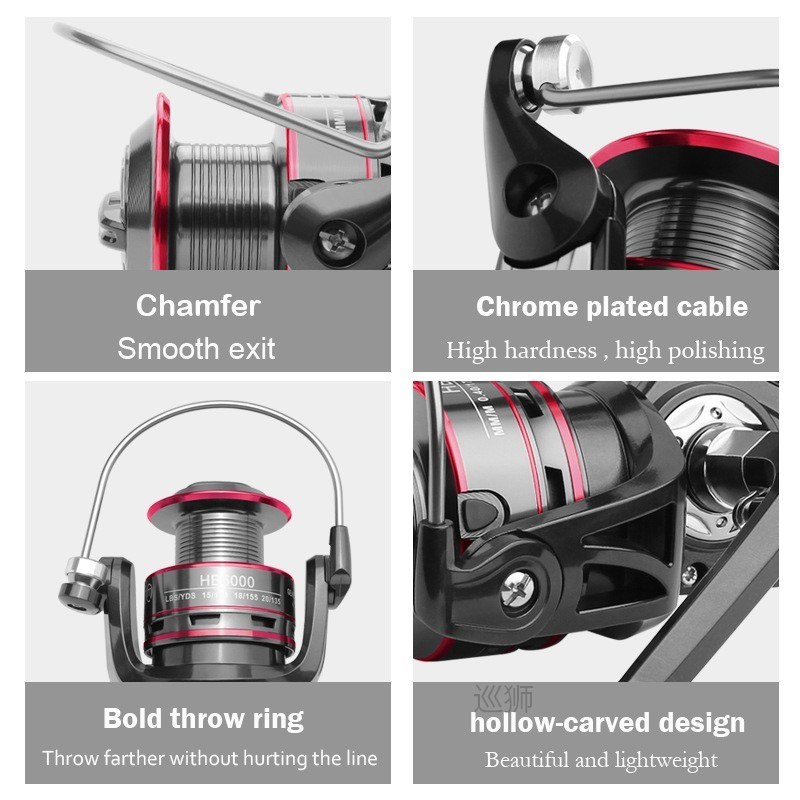 Fishing Reel 8KG Pike Black Red Spinning reel  Handle Line S