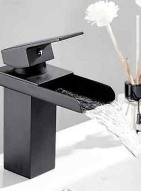 Black Matt Waterfall Basin Sink Mixer Tap Bathroom Single Le