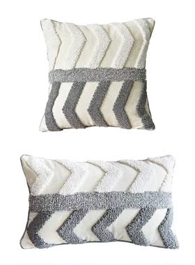 Nordic Woven Tufted Pillow Case Boho Zig Zag Wavy Striped Gr