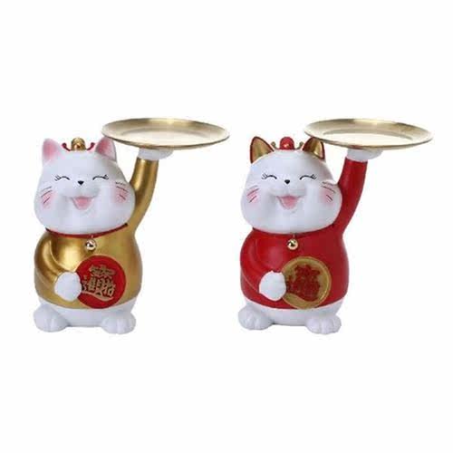 Modern Lucky Cat Statue Jewelry Tray Decorative for Home