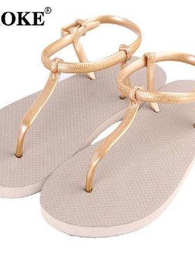 Women T Stripe Summer Flat Sandals Jelly Gladiator Sandals