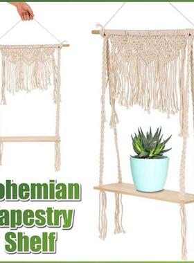Bohemian Handmade Wooden Wall Hanging Tassel Floating Shelf