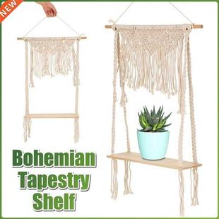 Bohemian Handmade Wooden Wall Hanging Tassel Floating Shelf
