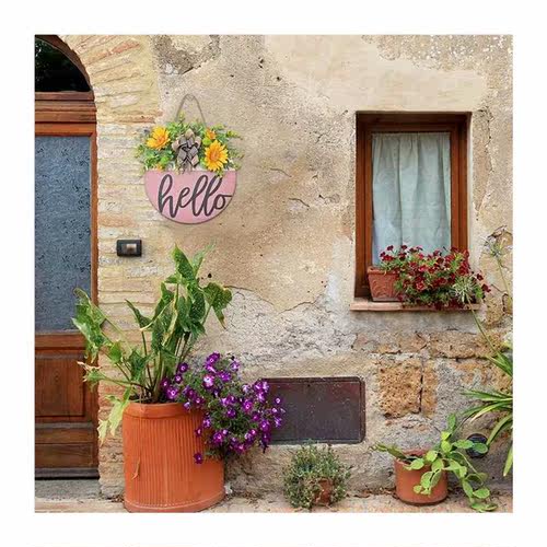 12inch Round Wood Hanging Sign 适用于 Front Door, Welcome Wr