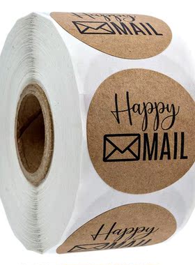 50-500pcs circular happy mail business stickers 1 inch Brown