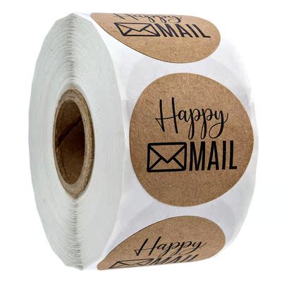 50-500pcs circular happy mail business stickers 1 inch Brown