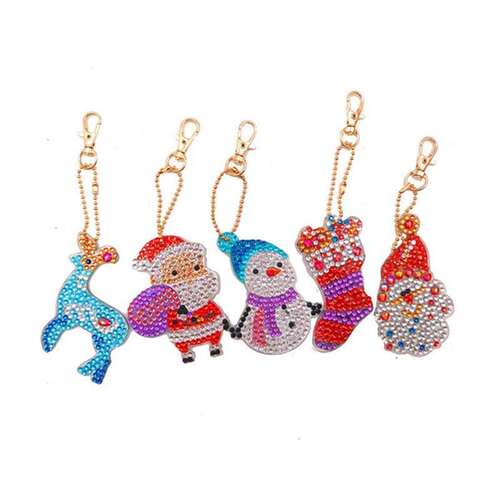 5PCS Christmas Key Chains Diamond Painting Christmas Keychai
