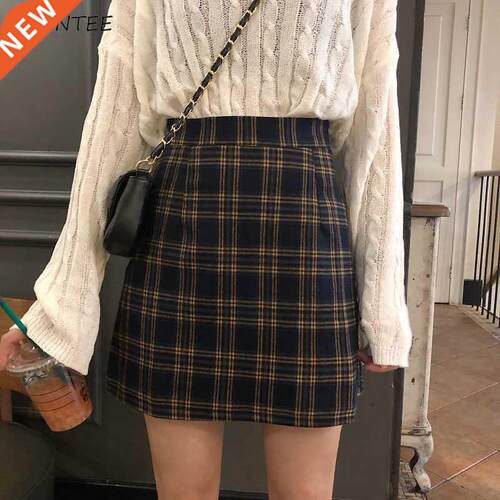 Skirts Women Retro Plaid Summer Mini Skirt A-line Ulzzang Hi