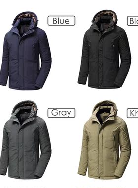 Men 2021 Winter New Long Casual Thick Fleece Hooded Waterpro
