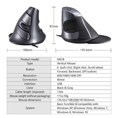 M618BU Ergonomic Office Vertical Mouse 6 Buttons 600/1000/16