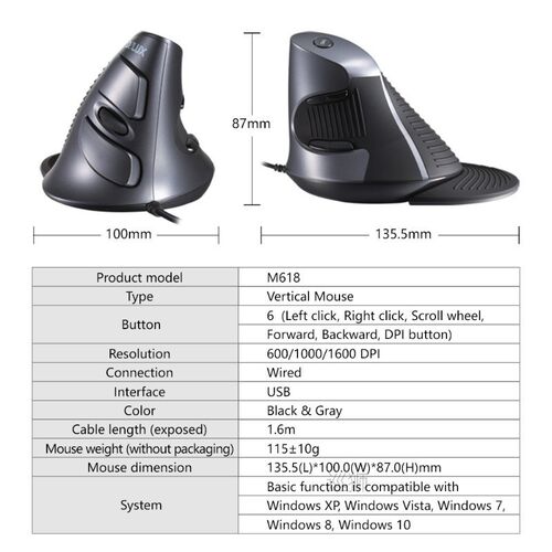 M618BU Ergonomic Office Vertical Mouse 6 Buttons 600/1000/16