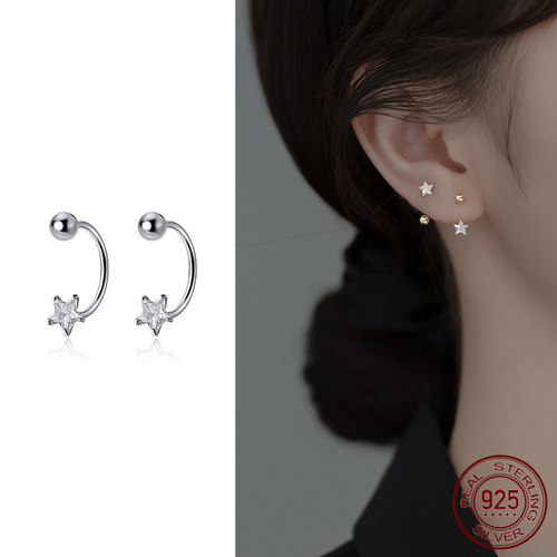 La Monada Star Minimalist Woman Hoop Earrings Silver 925 Fin
