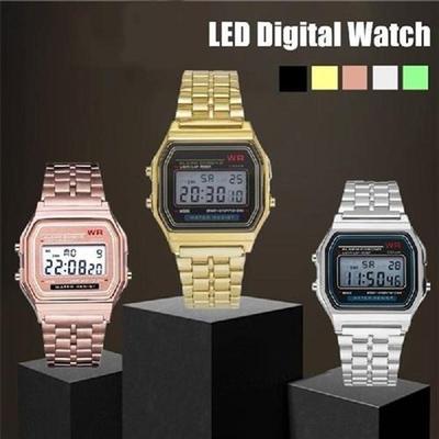 Women Men Watch Gold Silver Vintage LED Digital Sports