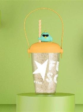 Square Double Water Bottle Straw Cold Drink Cup Summer