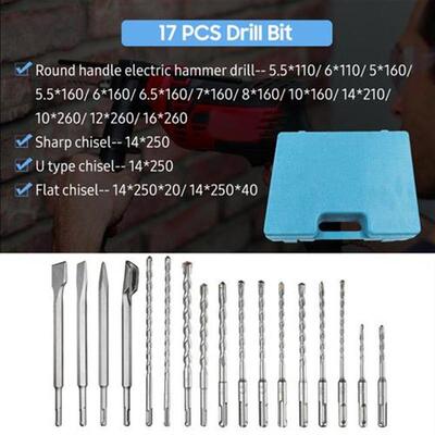 17PCS Electric Rotary Hammer Drill Bits and Chisels Kit Elec