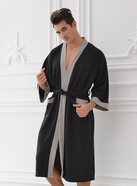 Cotton Kimono Bathrobe Autumn Winter Waffle Long Robe Lacing