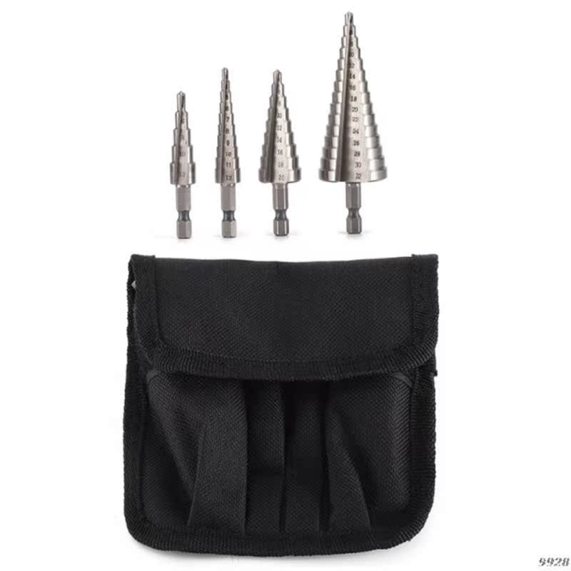 4PC High Speed Steel Hexagonal Shank Straight Slot Step Dril