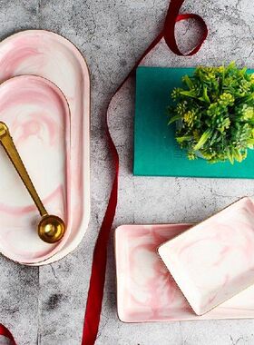Oval Tray Rectangle Deep Plate Pink Dish Marbling