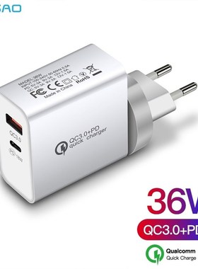 FDGAO 36W Fast USB PD Charger Quick Charge 3.0 Type C PD 3