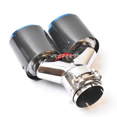 1PC Glossy Straight Carbon Stainless Steel Dual tip Equal Le